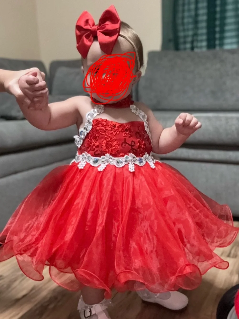 Red Baby Tulle Party Dress with Bow Headband